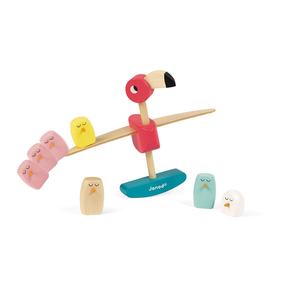 Janod - Flamingo Balancing Game - Wood - Fine Motor Skills Development Game - Early-Learning Toy - Creative and Imaginative - for Toddlers - from 3 Years + - Multilingual - J08230.