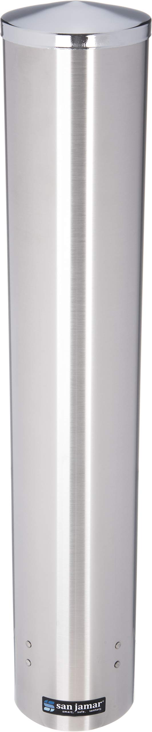 San Jamar Large Pull-Type Cup Dispenser Fits 12 - 24 Oz. Cups with Flip Cap for Restaurants, Dining Halls, and Fast Food, Stainless Steel, 23.5 Inches, Silver