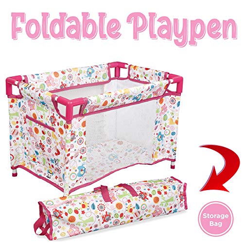 Liberty Imports 5-in-1 Deluxe Newborn Baby Doll Stroller Nursery Playset with Play Mat, Playard, Baby Carrier, and Travel Bag (Doll Included)