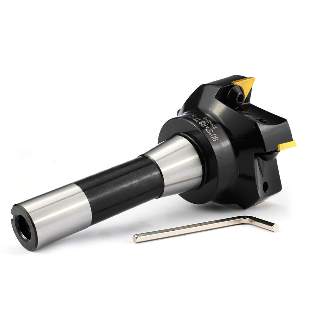 YUFUTOL Indexable End Mill with 5 Pcs TPCN32PDTR TPG32 Carbide Inserts, 3"Cutting Diameter, 90 Degree, R8 Shank, 5 Flutes