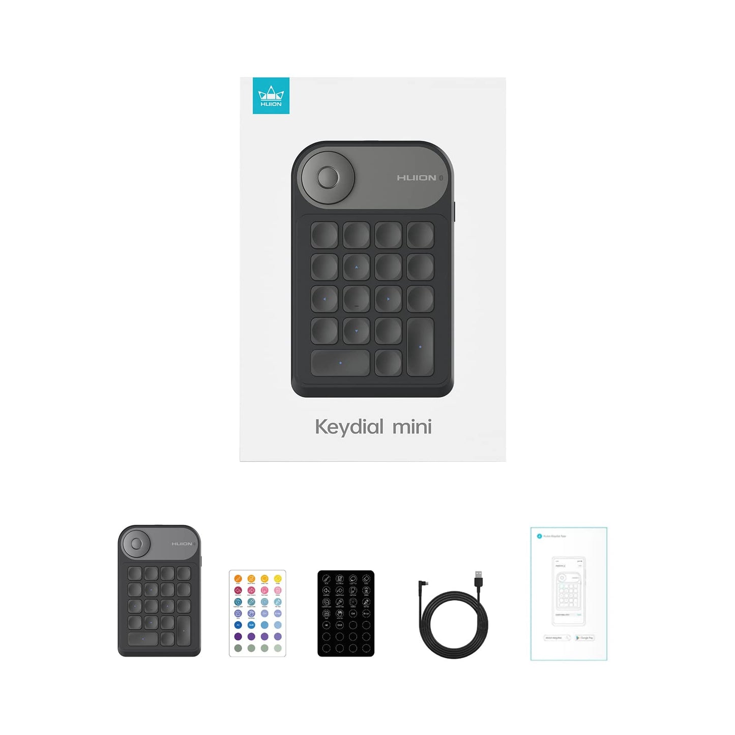 HUION Keydial Mini Bluetooth Programmable Keypad with Dial 5 Keys Anti-ghosting 18 Customized Keys, Wireless Shortcut Keyboard for Drawing Tablet, PC, MacBook, Surface Pro, Laptops