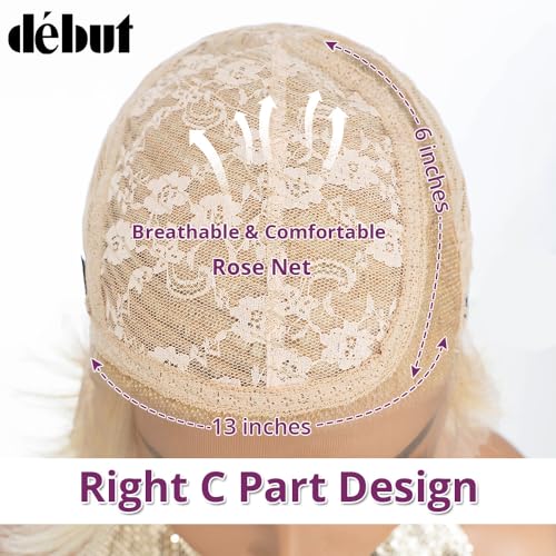 DÉBUT Human Hair Pixie Wig Side Part Lace Front Wigs with Side Fringe Swept Bangs Short Pixie Cut Wig 613 Color