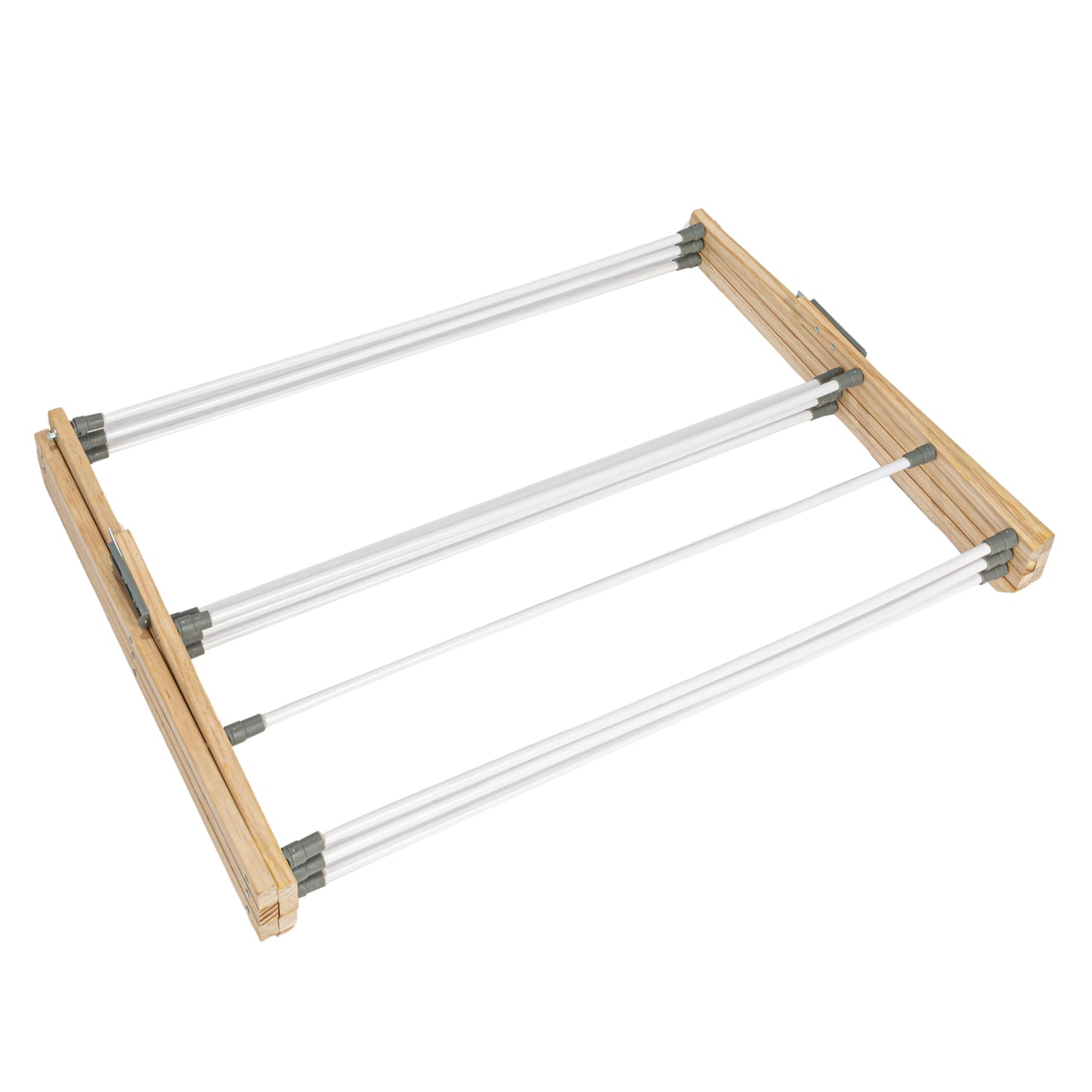 Household Essentials X-Frame Clothes Drying Rack, Stabile Wood Frame with Slanted Feet, Smooth Vinyl Wrapped Rods, 23.8 Feet of Hanging Space, Ready to Assemble, Flat Top, Natural