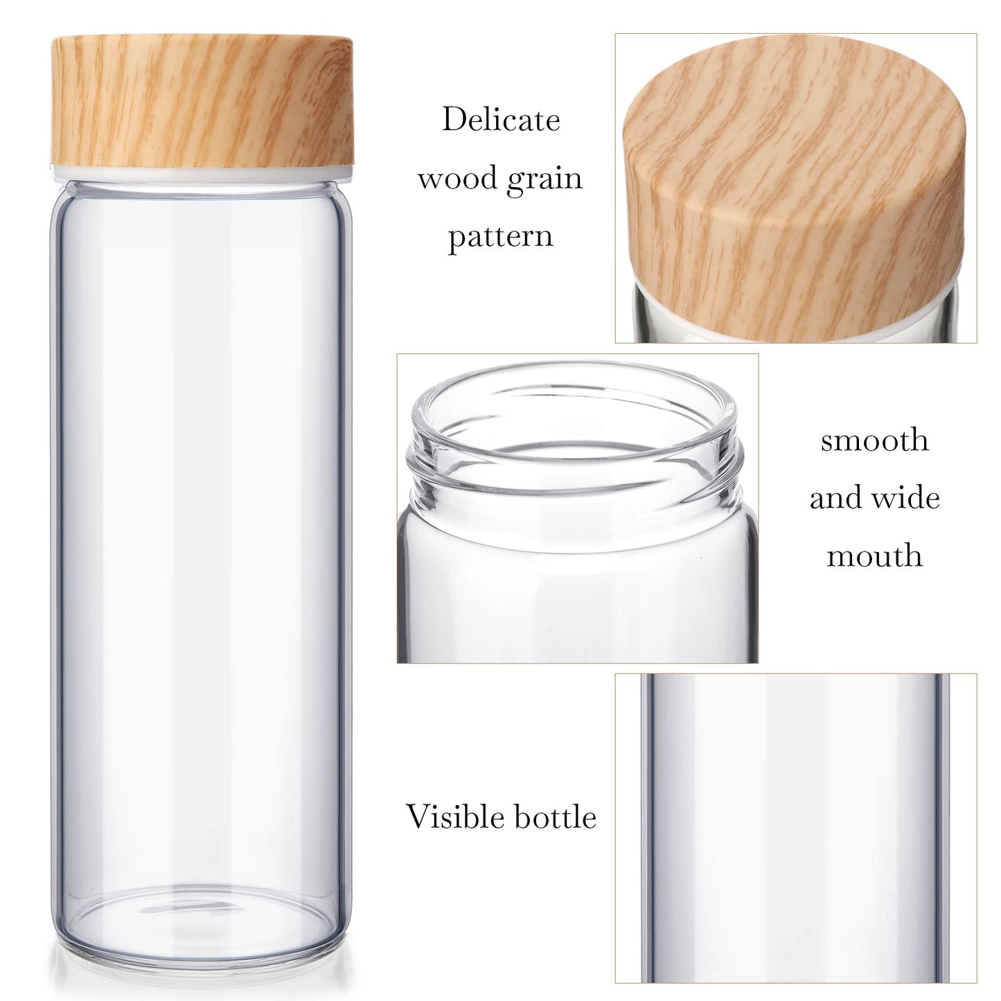 Zubebe 6 Pack Glass Bottle with Lids 16 oz Wide Mouth Juice Milk Drinking Glass Bottles Reusable Airtight Juicing Cups Leak Proof Water Jar for Juicing Tea Milk Beverage Storage