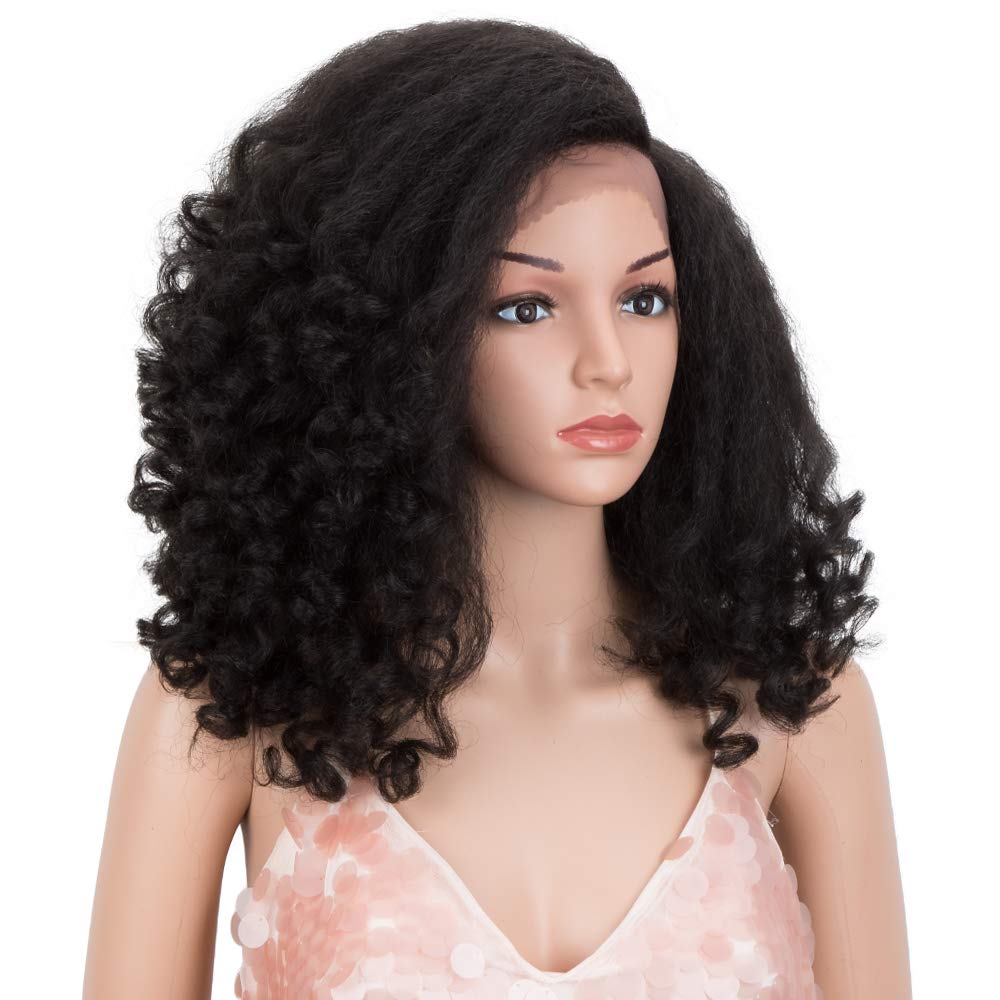Style Icon 14" Afro Wigs Short Curly Wigs for Black Women Lace Front Side Part Synthetic Wigs (14 Inches, 1B)
