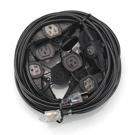 50FT 14 Gauge 3 Prong Extension Cord,11 Socket Evenly-Spaced,Nema5-15P/Nema5-15R Male to Female Connector,Stage Back Lines Power Board,Multiple Cable for Party and Christmas Decoration ETL Listed