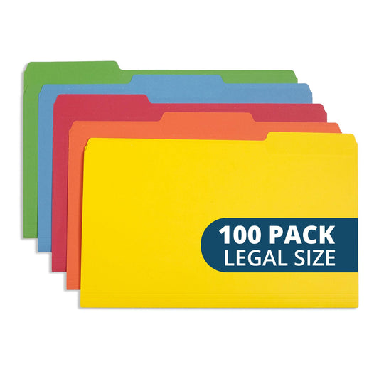 Blue Summit Supplies Colored File Folders Legal Size, 1/3 Cut Tab, Great for Organizing and Easy File Storage, 100 Per Box