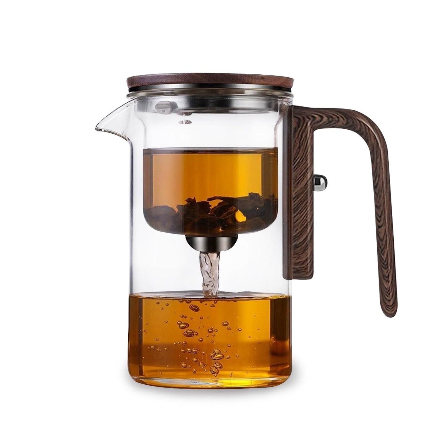 Xanadued Enchanti Tea Pot with Infusers for Loose Tea, 800ml/27.1oz Magic Teapot Infuser Pot, Water Separation Glass Teapot with Wooden Handle