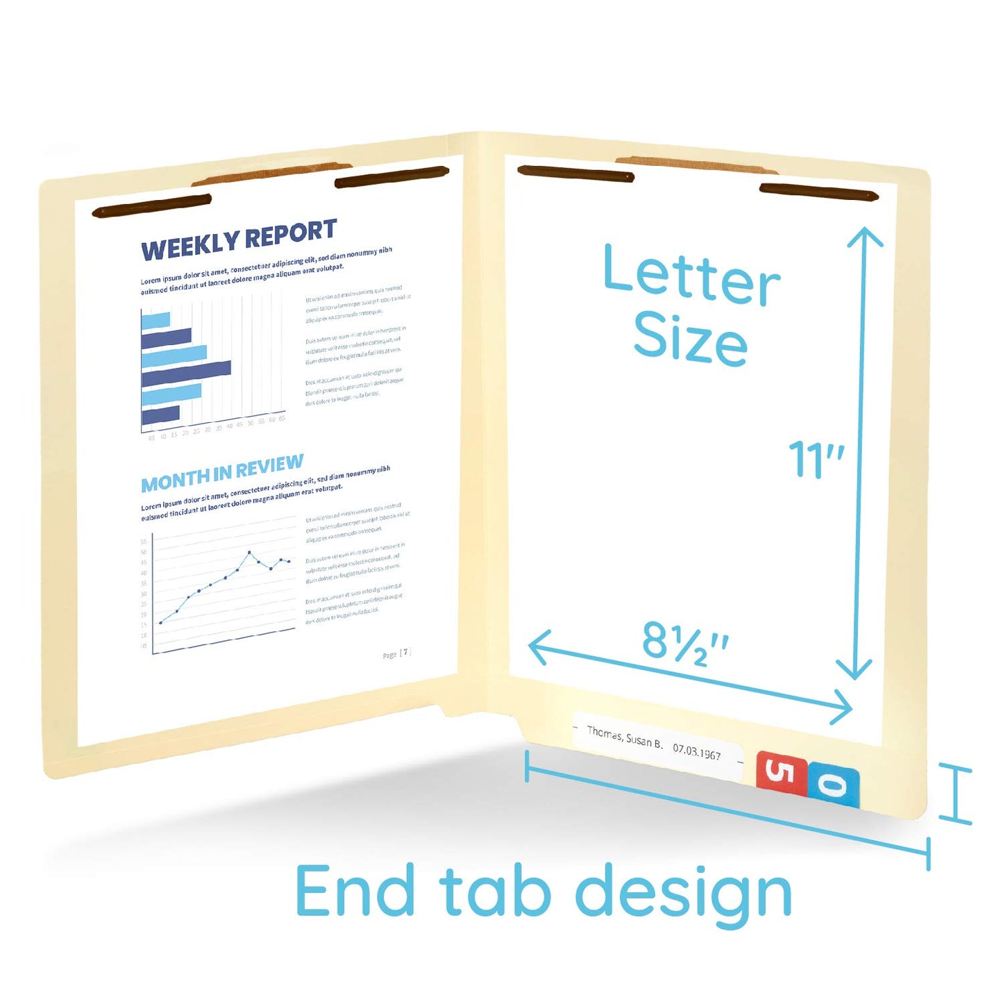 Blue Summit Supplies 14pt Heavyweight Manila Fastener File Folders with End Tabs, Reinforced Straight Cut End Tab Folders with 2 Fasteners, Standard Medical File Folders, Letter Size, Manila, 50 Pack