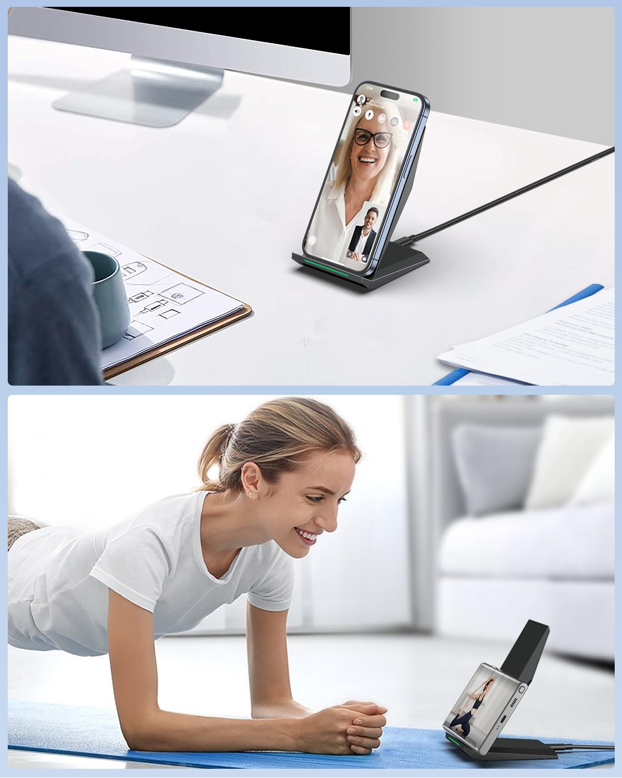 Fast Wireless Charger, [2 Pack] NANAMI Qi Certified Wireless Charging Stand Compatible iPhone 16/16 Pro/16 Pro Max/15/14/13/12/11 Pro, Phone Charger for Galaxy S24/S23/S22/S21/S20 and Qi-Enabled Phone