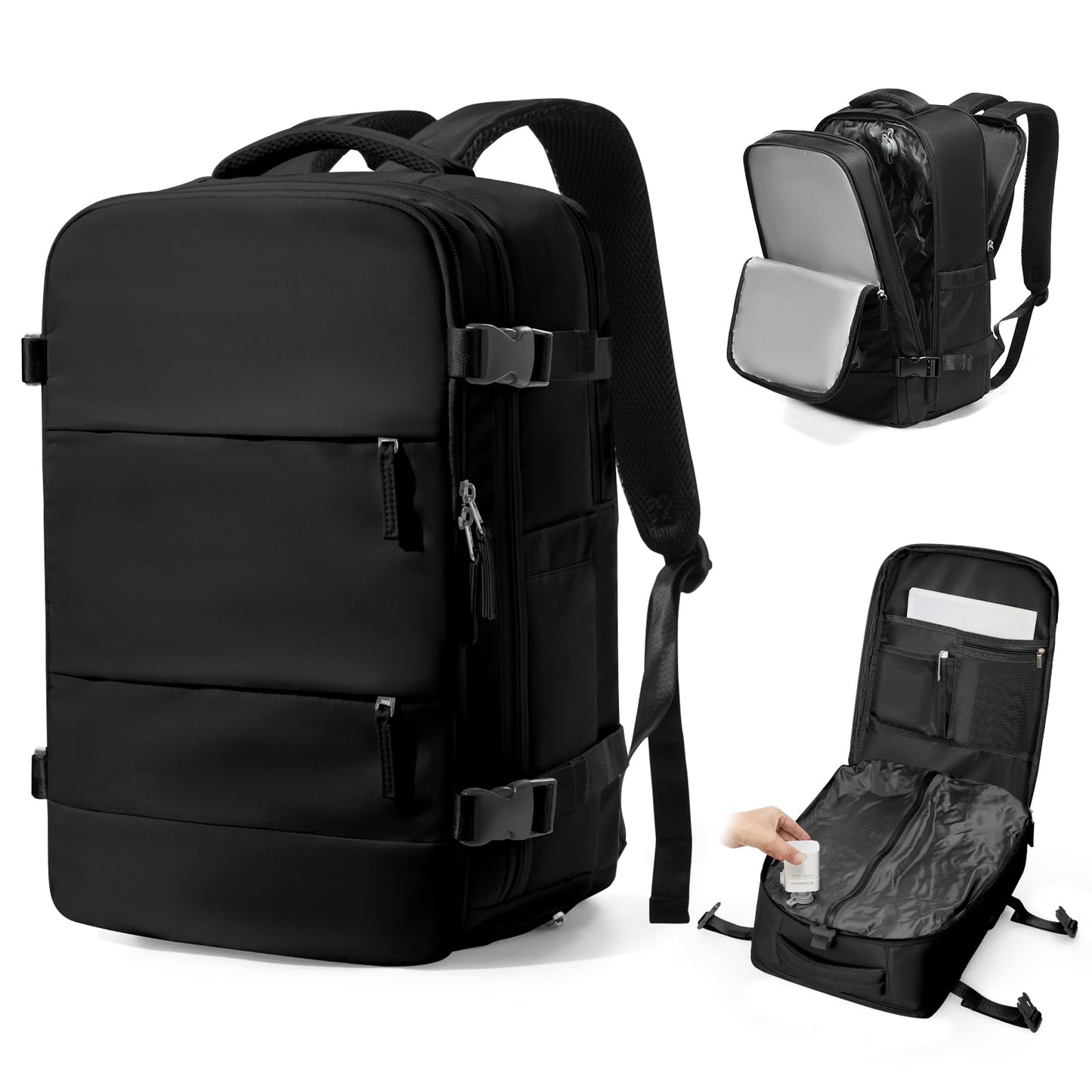 WEPLAN Vacuum Backpack Travel with Pump,Large Travel Backpack with Vacuum System,Mochila compresion al vacio,Flight Approved 18x14x8,Waterproof Carry on Personal Item Laptop Backpacks,Black