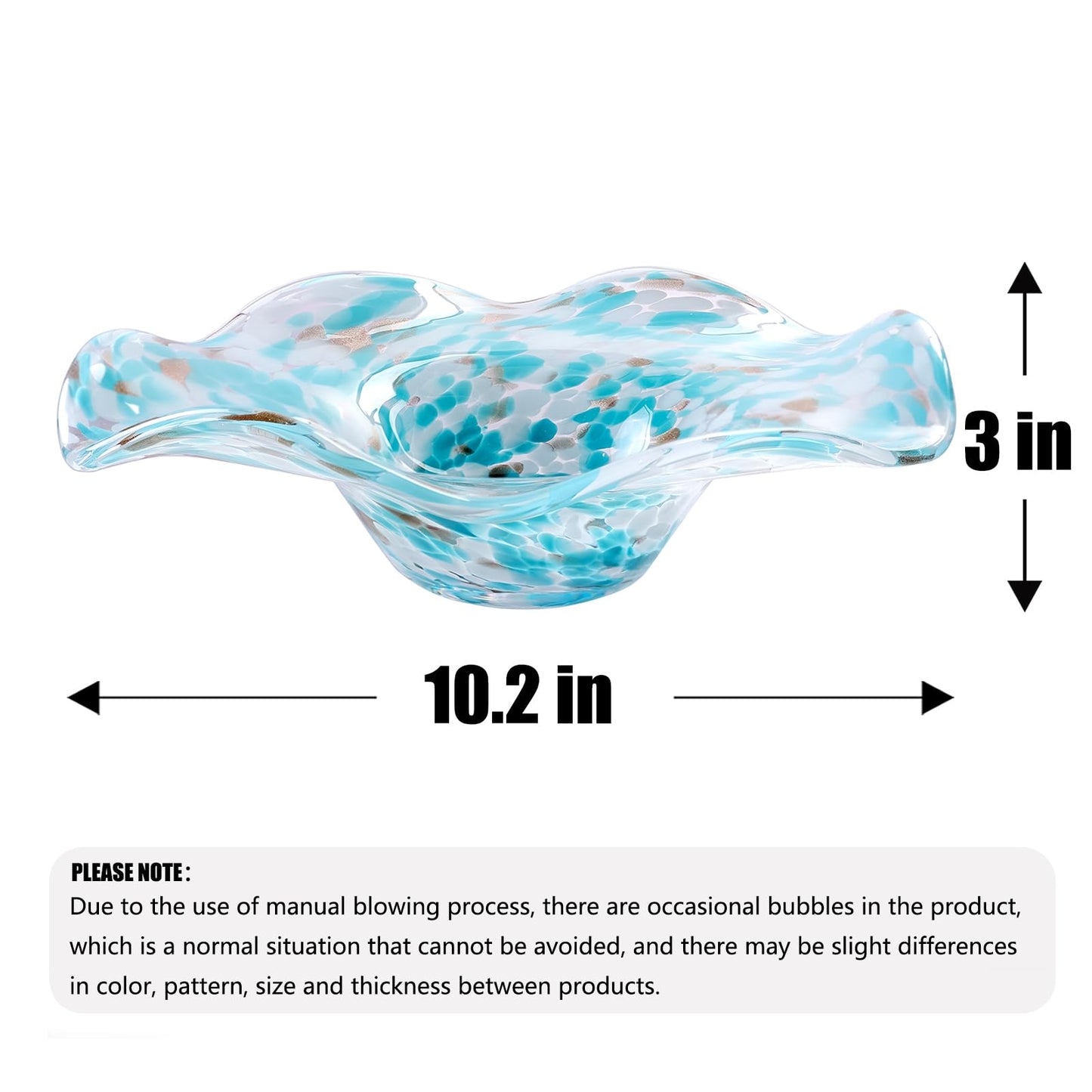 ORRFIDDY Hand Blown Murano-style Art Glass Bowl, 10.2-Inch Large Decorative Centerpiece for Table, Cobalt Blue Fruit Display & Kitchen Counter Decor