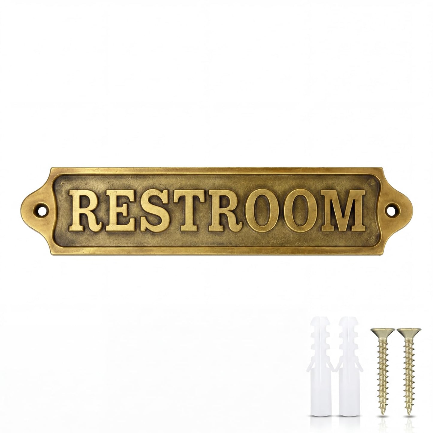 AceOrbit 8.5 x 2 Inch Restroom Sign Solid Brass Metal Door Sign with Mounting Hardware Antique Finish Easy DIY Installation Home Decor for Gents, Ladies, Office, Laundry, Restroom, Pull, Parking