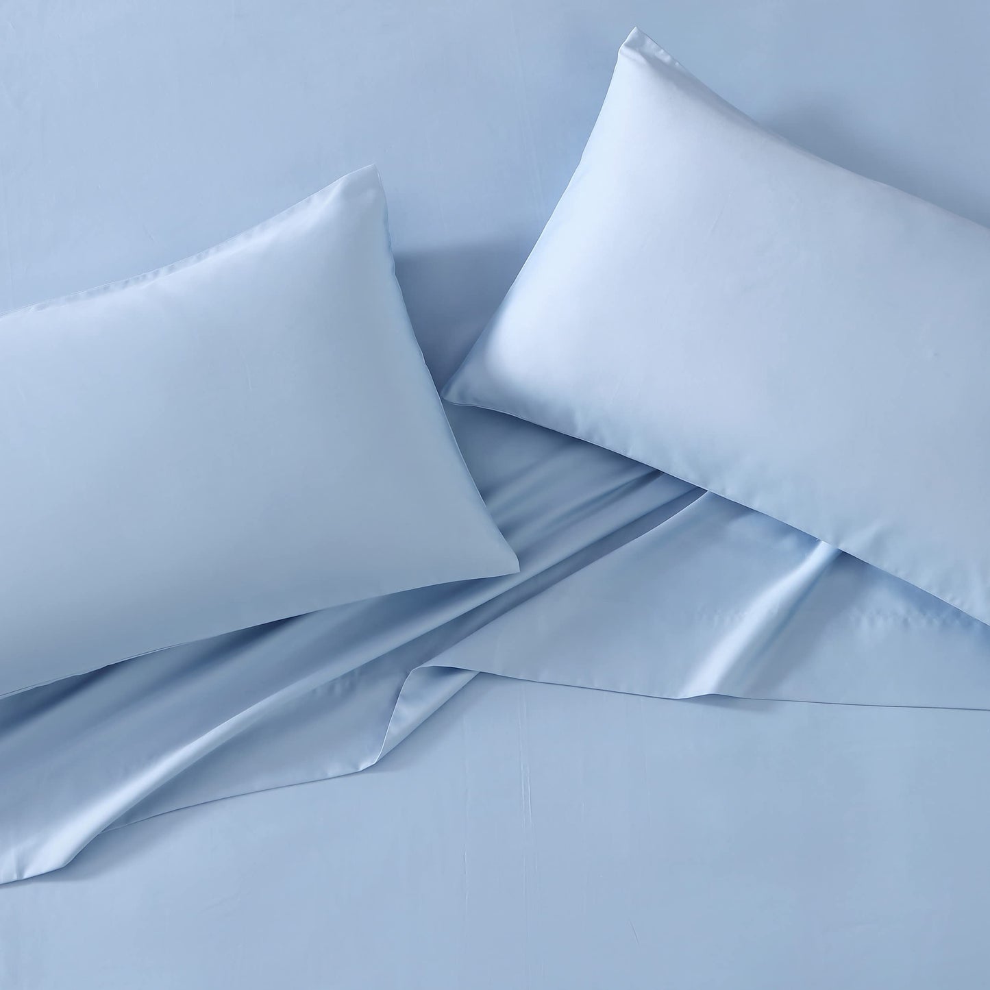 Laura Ashley – Queen Size Sheet Set, Ultra Soft Cotton Blend Sateen Bedding with Fitted Sheet and Pillowcases, Deep Pocket, 800 Thread Count, College Dorm Room Essentials (Pastel Blue)