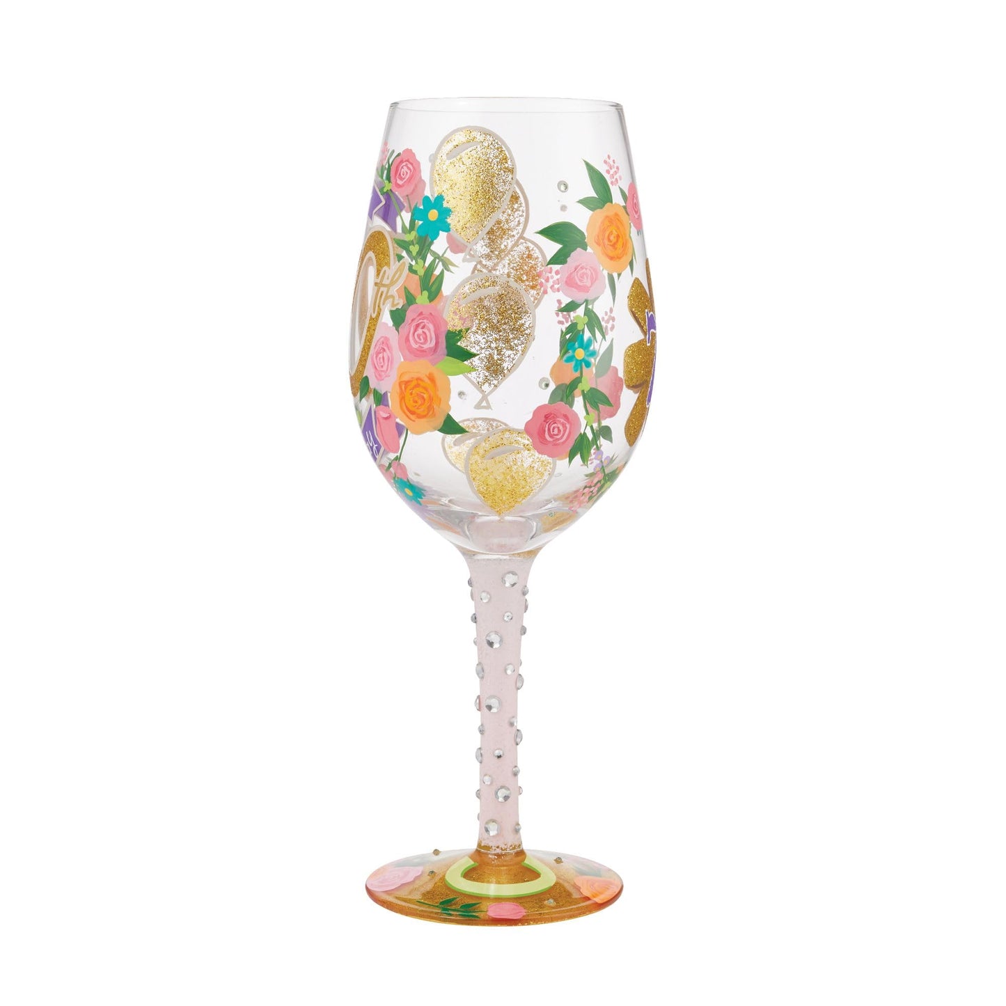 Enesco Designs by Lolita Happy 70th Birthday Hand-Painted Artisan Wine Glass, 15 Ounce, Multicolor