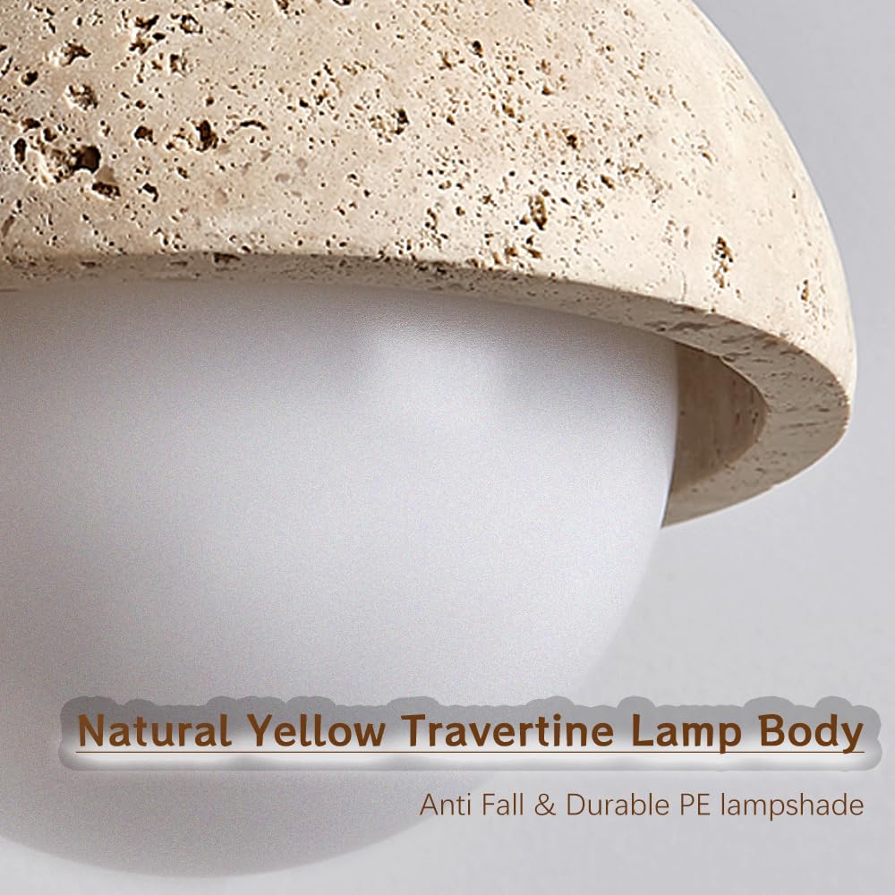 Spherical Wabi Sabi Pendant Light Natural Stone Retro Japanese Style Yellow Travertine Pendant Lighting Vintage Mini Wood Nordic Hanging Light for Kitchen Island Dining Room Bedroom Hallway Bedside