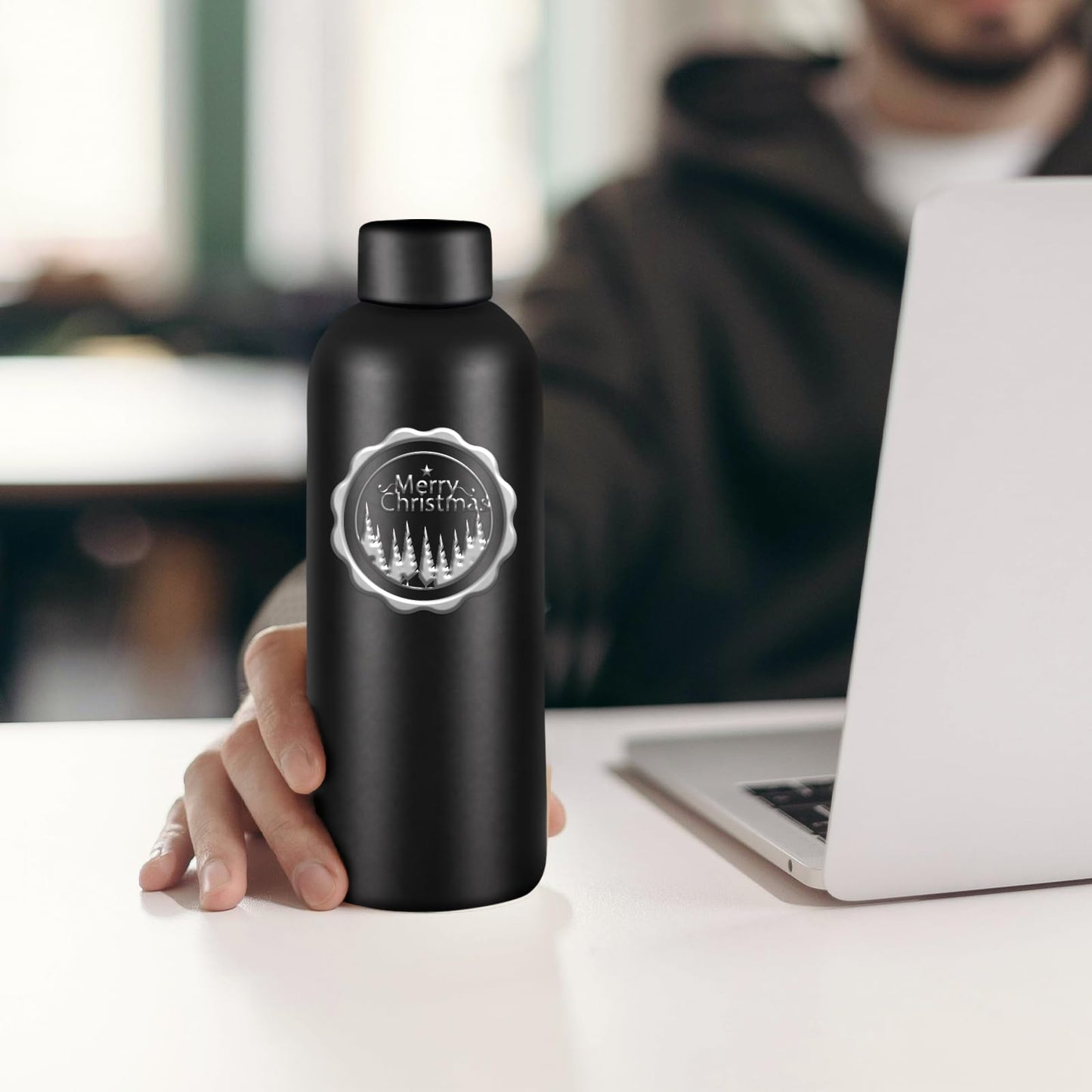 WHEATHUSK 16 Pack Stainless Steel Insulated Water Bottle 17oz Blank Double Wall Vacuum Thermal Sports Bottle Personalized Powder Coated Bulk for Laser Engrave, Black