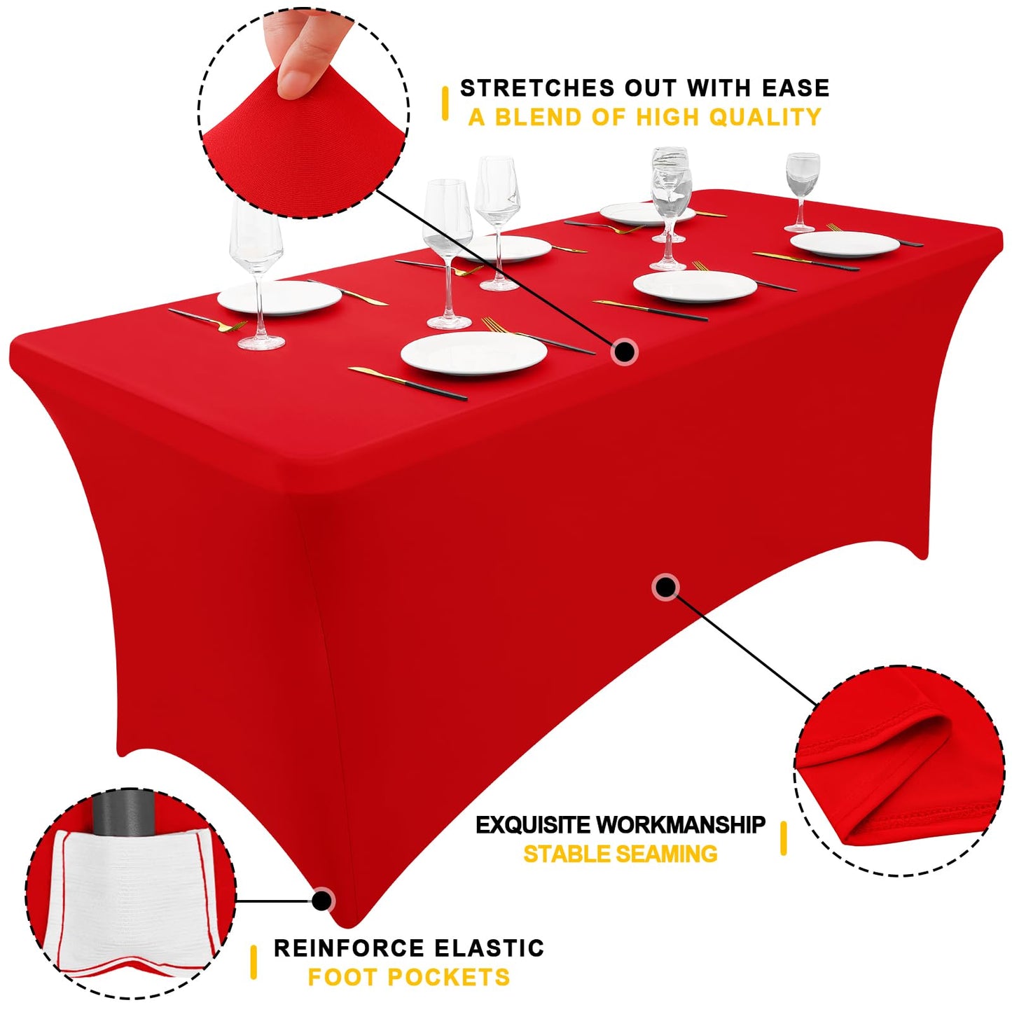 Smiry 2 Pack Spandex Table Cloth 6FT, Elastic Fitted Stretch Tablecloths, Washable and Wrinkle Free Rectangular Patio Table Cover for Wedding, Banquet & Parties (Red, 72Lx30Wx30H Inch)