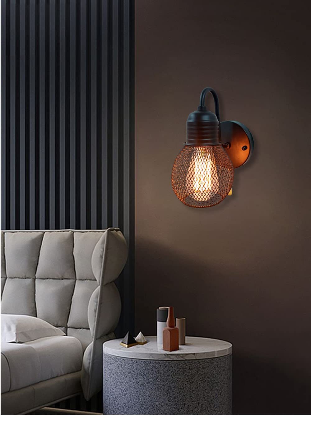 VinTopsh Black Wall Sconce with Pull Chain Switch,1-Light Wall Lamp,Industrial Farmhouse Wall Sconces for Living Room Bedroom Bathroom Kitchen Porch (12 cm Shade)