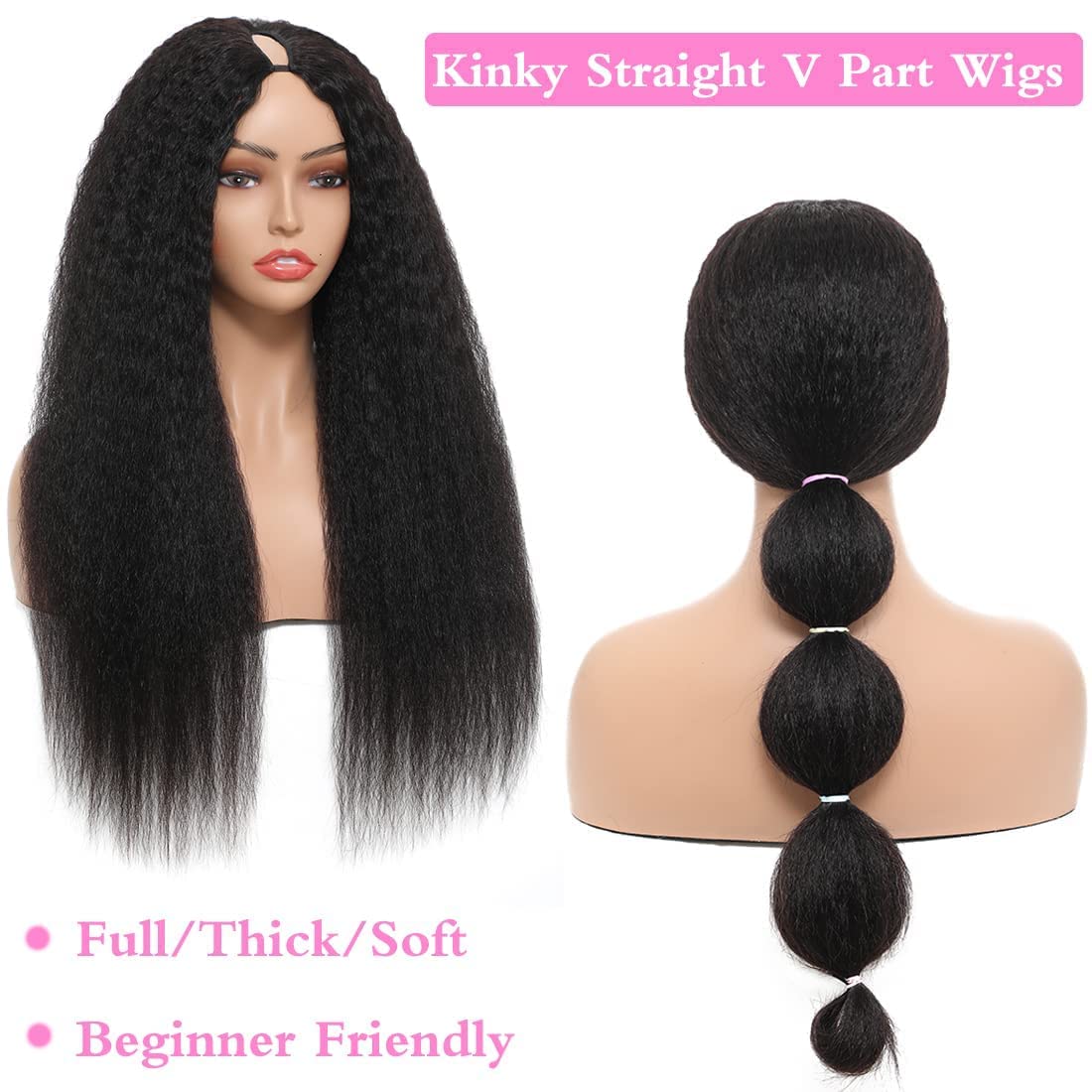 OLFORY V Part Wig Human Hair Wigs for Black Women Kinky Straight V Part Wig 12A Virgin Hair Half Wigs for Women No Lace Upgrade U Part Human Hair Wigs Full Head Clip in Half Wig V Shape Wigs (14inch)