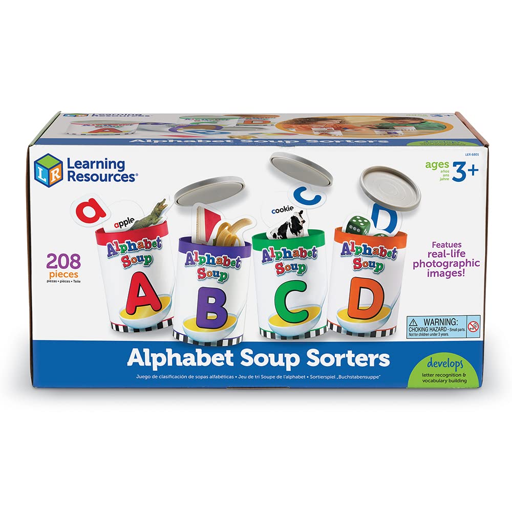 Learning Resources Alphabet Soup Sorters - 208 Pieces, Ages 3+, Early Phonics Manipulatives, ABCs, Alphabet Awareness & Recognition, Alphabet Soup Games