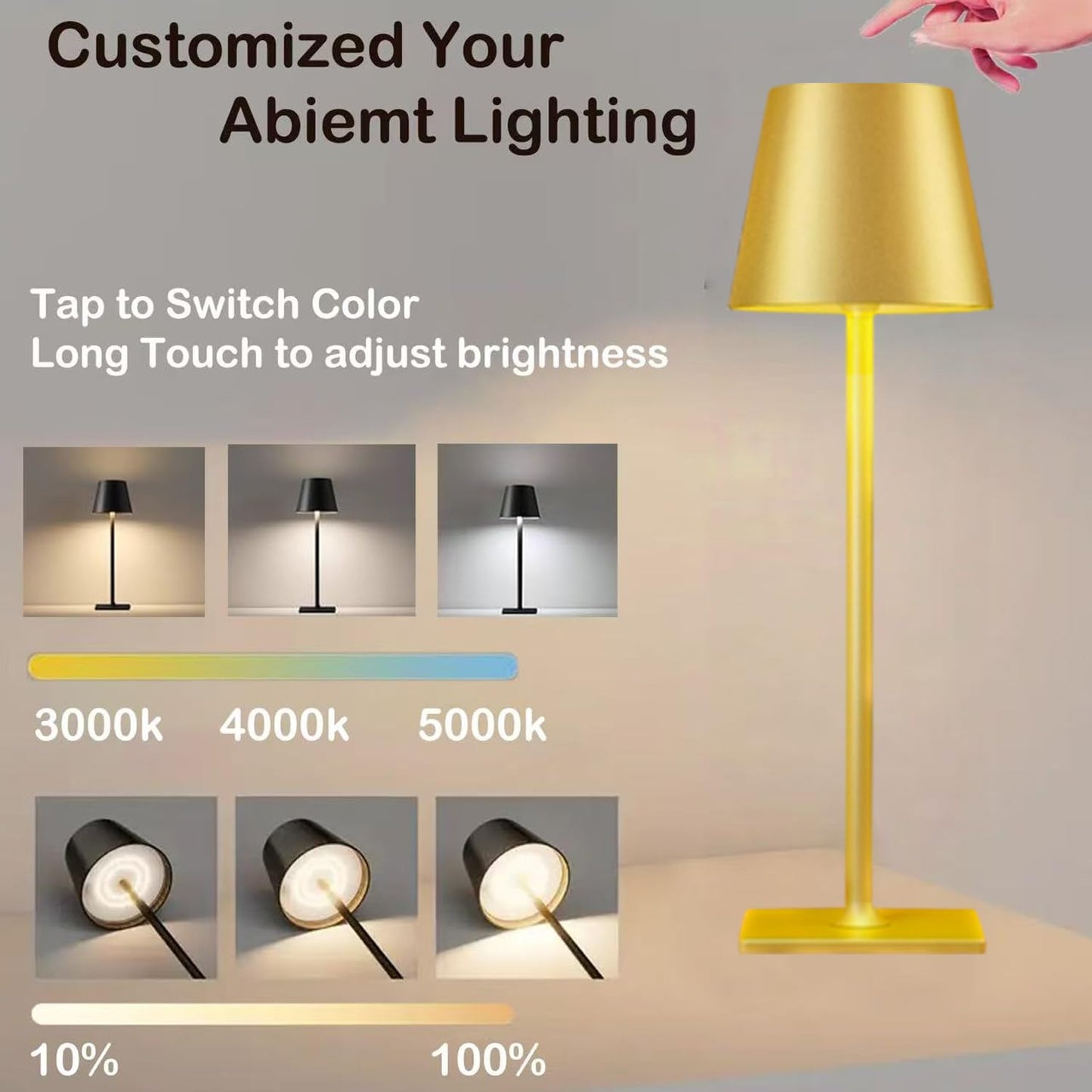 4 Pack Gold Led Cordless Table Lamps-Rechargeable Lamp Set of 4,Tabletop Lighting Outdoor Table Top Light for Restaurant Tables | Dinner | Kitchen Counter Top | Bulk of 4 Wirelss Lamps,Multi-Pack