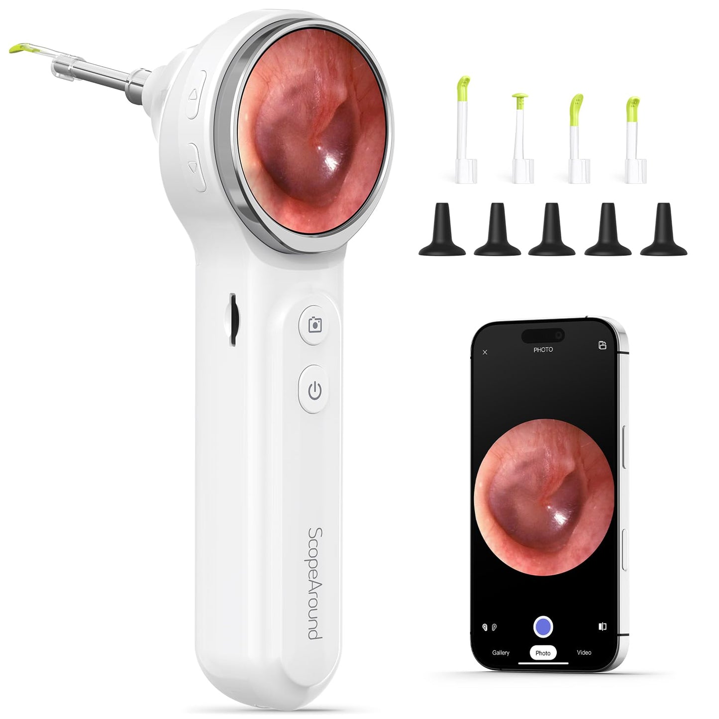 ScopeAround Otoscope with Light, Digital Otoscope w/1.85in IPS Screen, 720p HD Ear Wax Removal Tool Camera, Video Otoscope Ear Camera with 6 LED Lights, Compatible with Android/iPhone