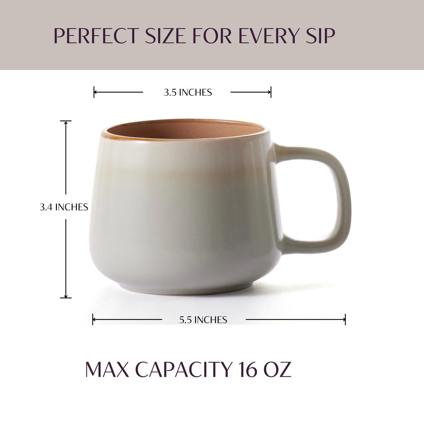 Ava Nord Large Ceramic Coffee Mugs Set of 4 | 16 oz Stoneware Coffee Cups | Lead-Free, Non-Toxic | Microwave and Dishwasher Safe | Comfortable Handle | Nordic Design for Tea, Cocoa, Latte | Sage Ash