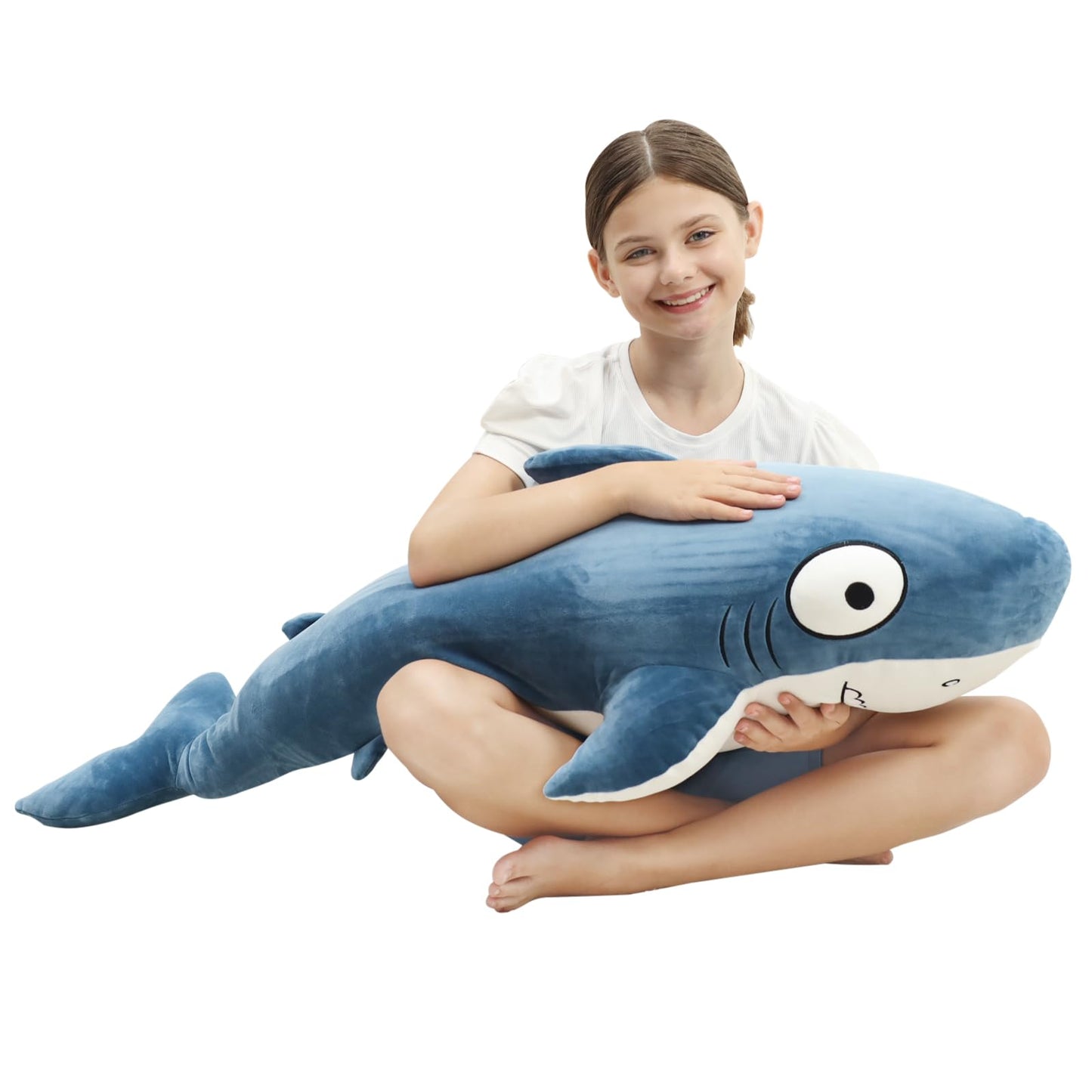 HAIJUNYA 48” Blue Giant Sharks Plush, Large Whale Shark Stuffed Animals, Big Ocean Sea Fish Squishy Body Pillow Soft Plushies Toys, Gifts for Kids Girls Boys, Birthday Easter