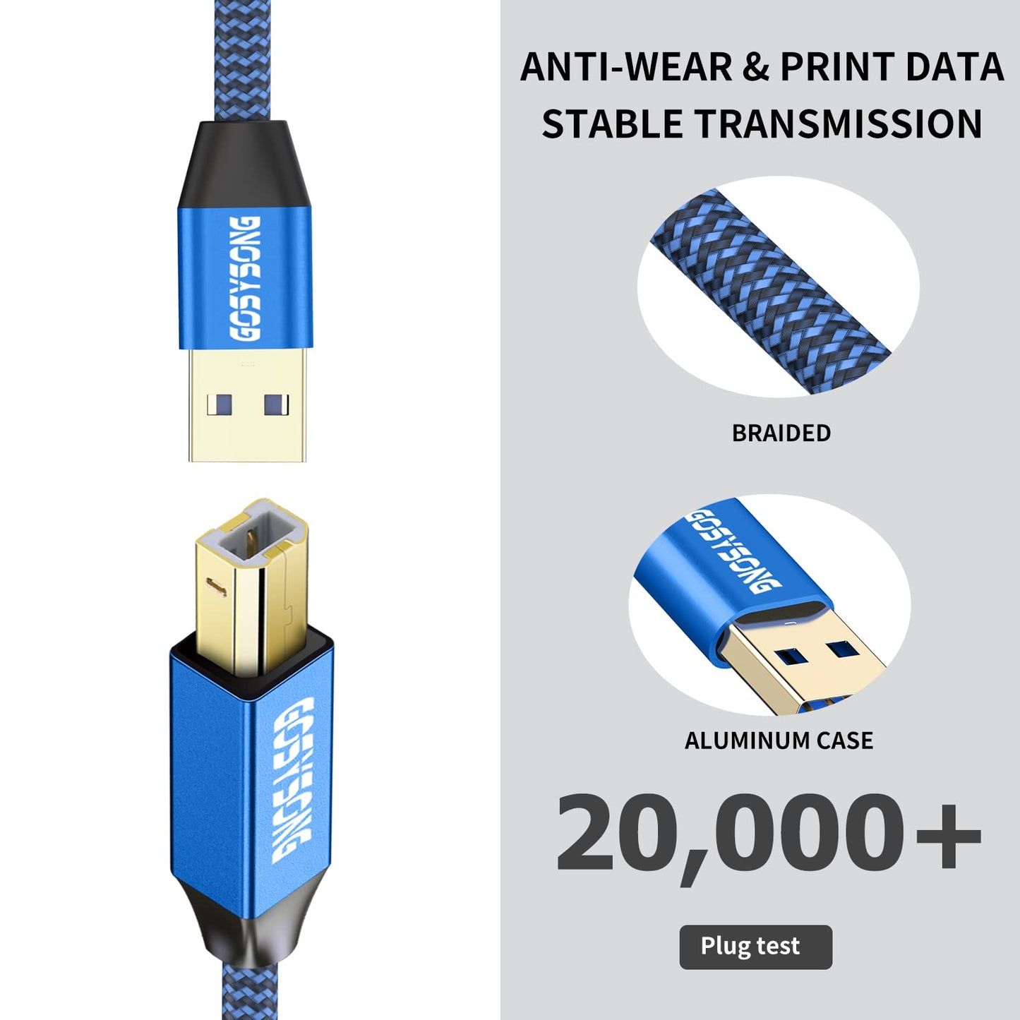 GOSYSONG 100ft Active USB 2.0 Cable, Type A to Type B, High Speed Printer Cable Compatible with HP, Canon, Dell, Epson, Xerox and More