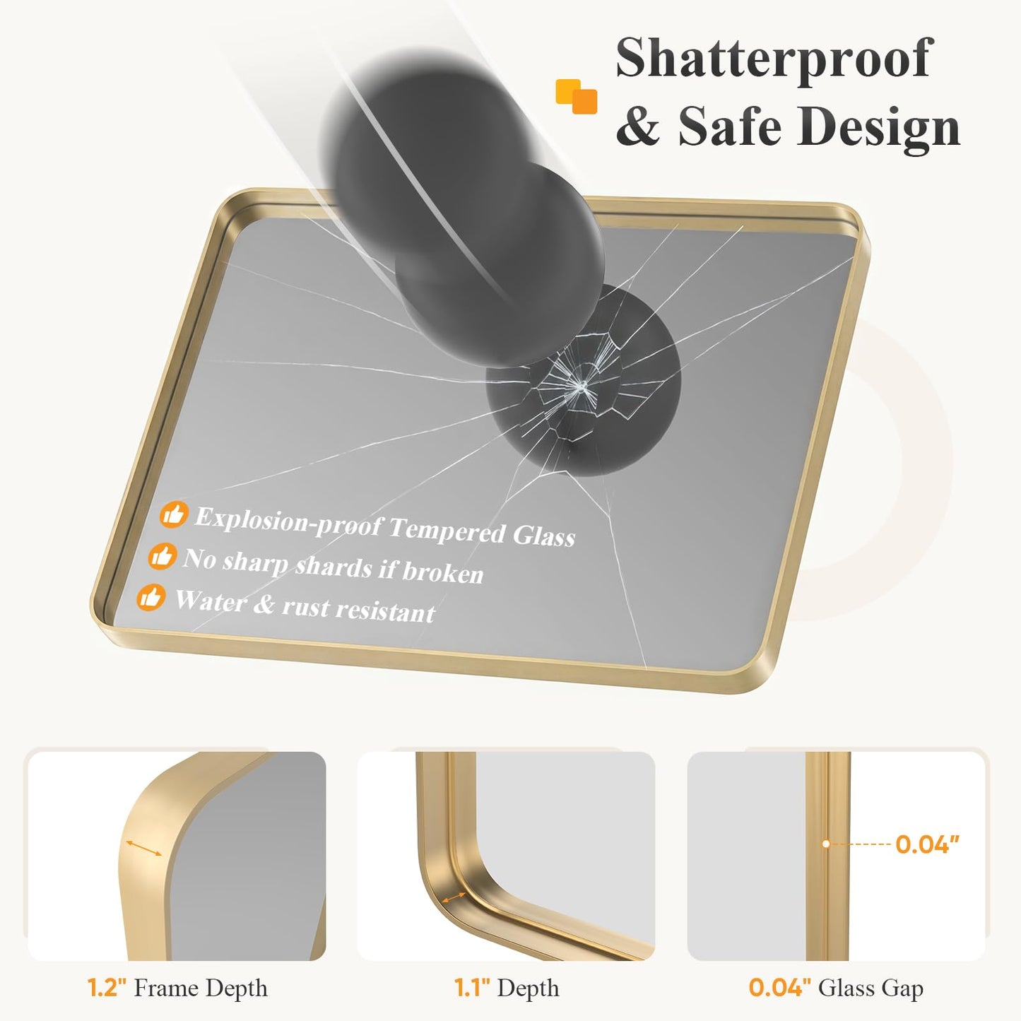 Sweetcrispy Bathroom Wall Mirror, 40x30 Inch Wall Mount Mirror for Over Sink, Modern Rounded Rectangle Vanity Mirrors with Matte Metal Framed, for Home Decor, Living Room, Bedroom, Gold