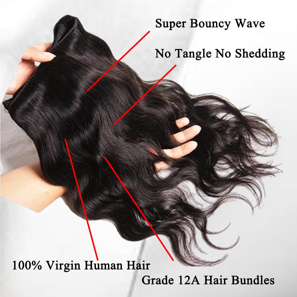 ZGGTL Body Wave Bundles Human Hair 18 20 22 24Inch 4 Bundles 12A Natural Black Bundles Human Hair 100% Brazilian Hair Bundles Quick Double Weft Weave Bundles Human Hair Extensions