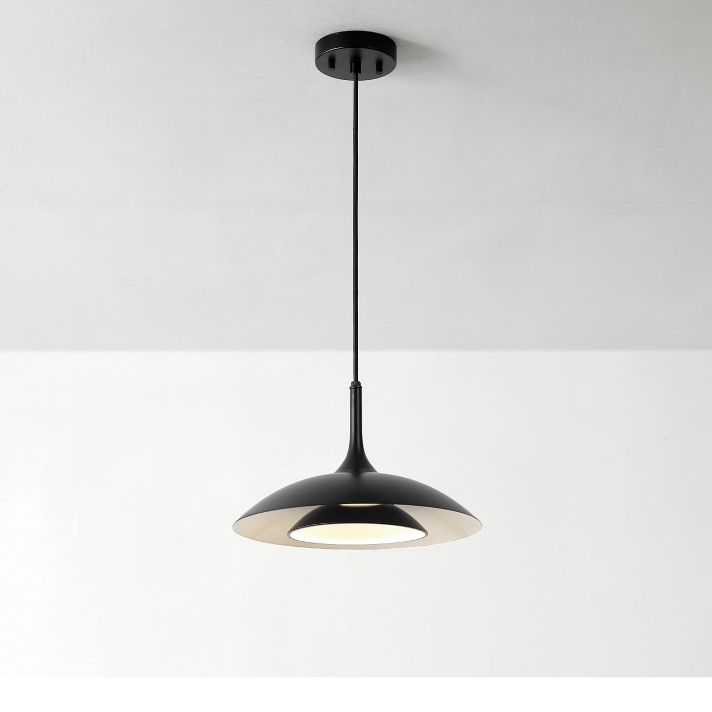 GLOBE Novogratz x Electric 67000104 Novogratz x 14W LED Integrated Glossy Black Pendant Lighting with White Interior Shade and Black Cord
