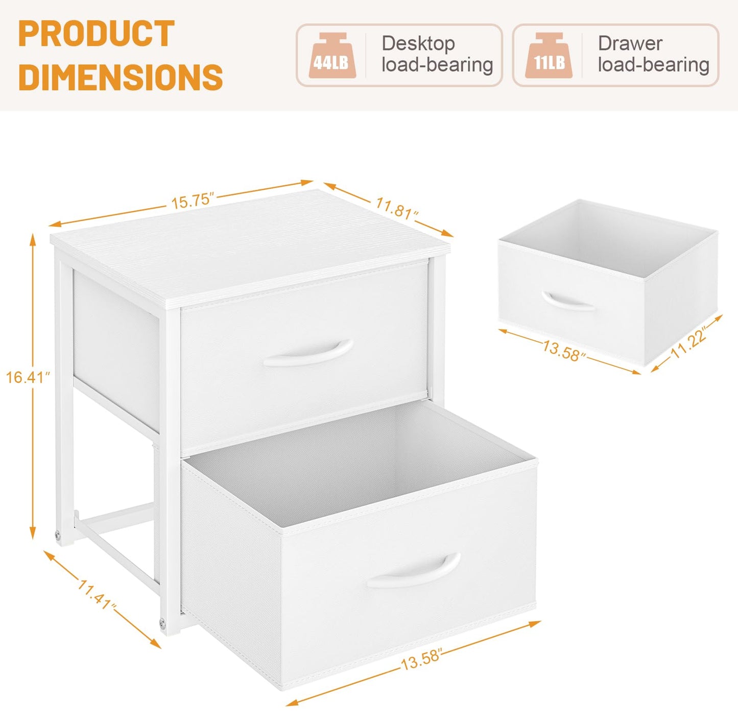 DAOUTIME Stackable Storage Drawers, White Closet Organizer with Wooden Top & Metal Frame, Closet Storage Drawers for Clothes, Freestanding or Stackable Dresser for Bedroom, Living Room, Under Bed