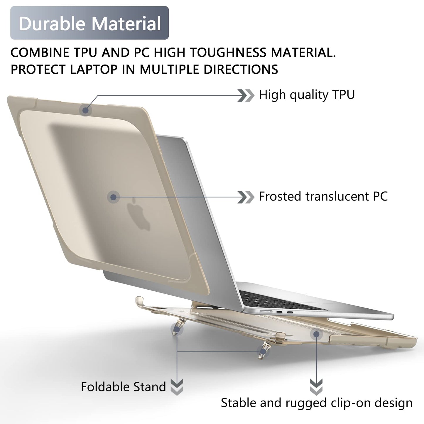 Batianda Heavy Duty Case for New MacBook Air 13.6 inch 2026 M5 2025 M4 Chip 2024 2022 Release, Ergonomic Foldable Kickstand (Holds 20lbs) Matte Translucent Protective Cover with Keyboard Skin, Khaki