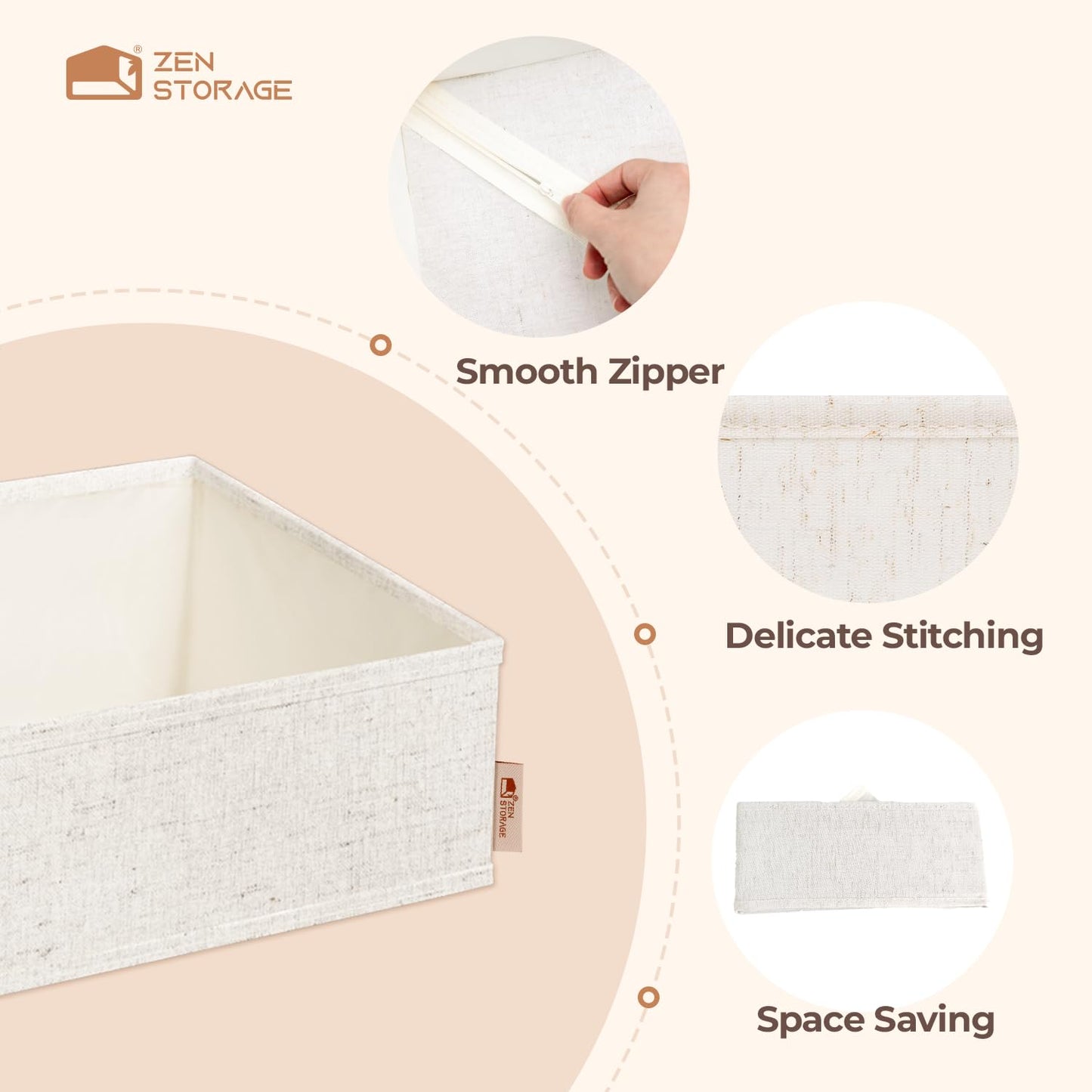 ZenStorage Cotton Linen Drawer Organizers for Baby Clothes, 20Pack Multi-Size Nursery Dresser Dividers for Clothes, Premium Foldable Storage Bins for Bedroom, Closet and Diaper Table, Beige