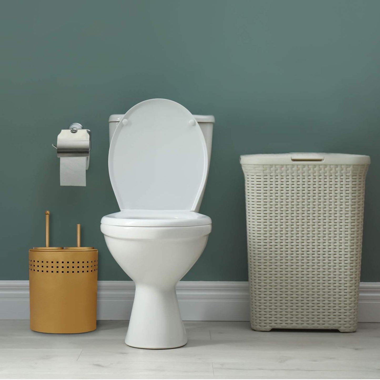 Blue Donuts Toilet Brush and Plunger Set with Holder, Modern Gold Bathroom Accessories Toilet Plunger and Toilet Bowl Brush Combo