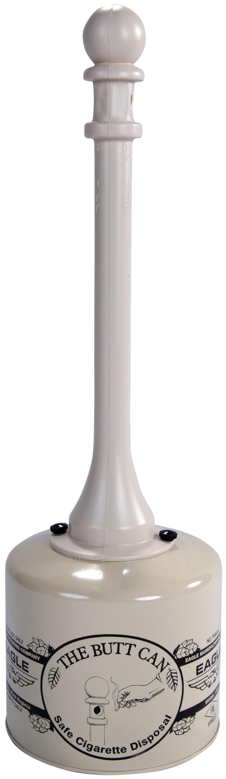 Eagle 1205BEI Galvanized Steel Cigarette Butt Receptacle, 5 gallon Capacity, 40" Height, 12" Diameter, Beige", "12" od x 40" h