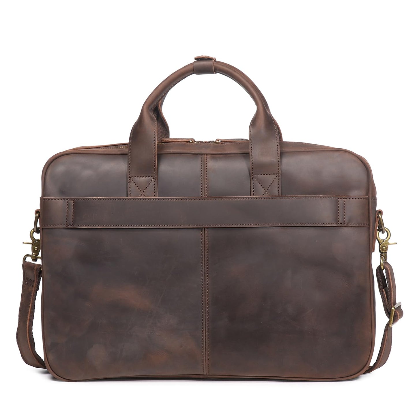 LEATHFOCUS Leather Briefcase for Men 17Inch Laptop Messenger Bags Business Travel Handcrafted Laptop Bag with YKK Zipper Gift (Dark Brown)