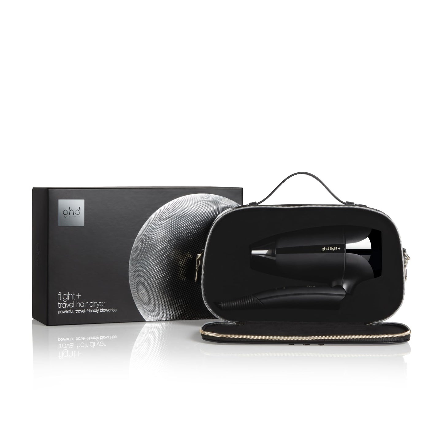ghd Flight+ Travel Hair Dryer ― 1300w Professional Portable Hair Volumizer, Suitcase Friendly, Lightweight, Powerful, and Compact Blow Dryer with Luxurious Travel Case ― Black