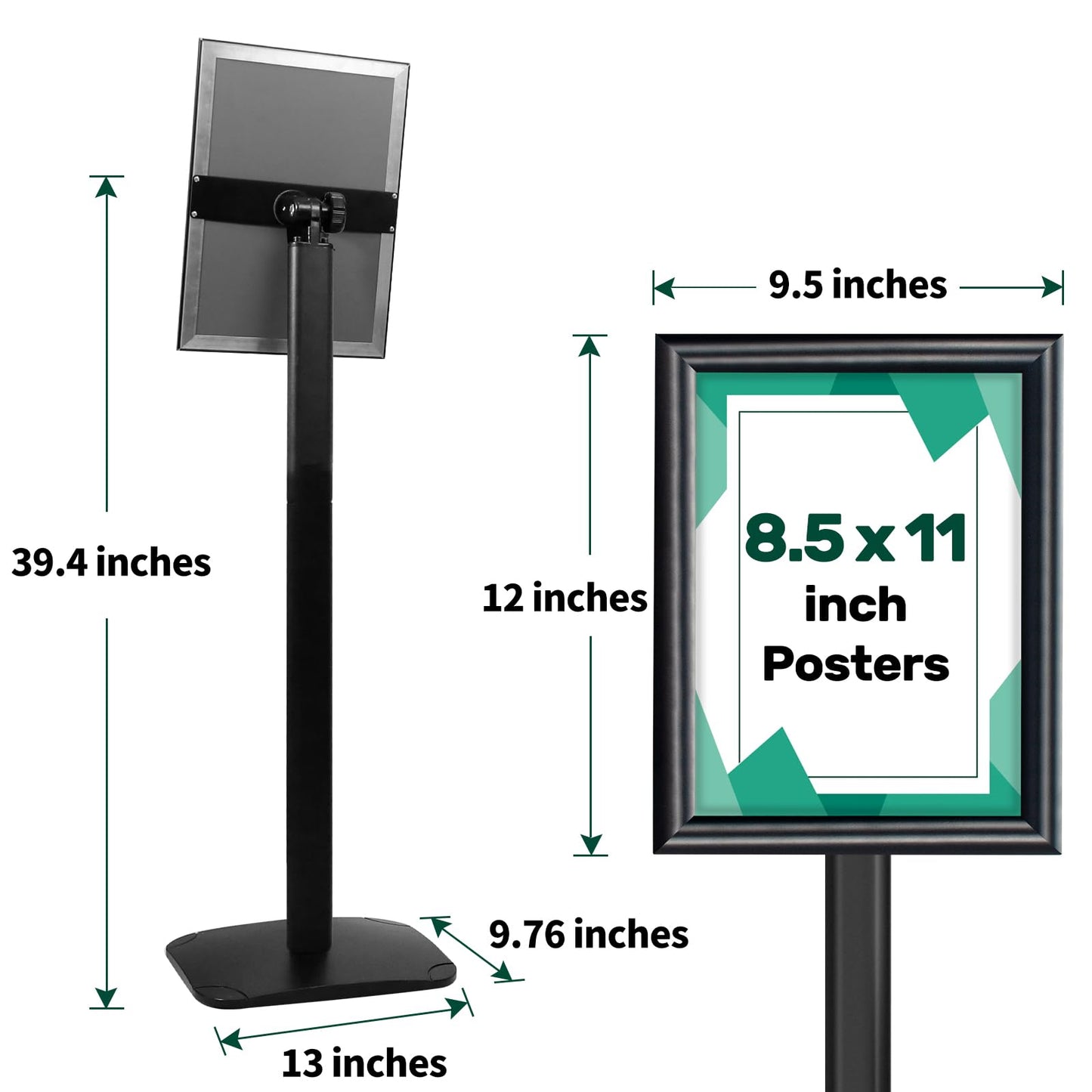 Heavy Duty Pedestal Sign Holder for Display, 8.5 x 11 inches Adjustable Floor Standing Sign Holder with Weighted Base , Vertical and Horizontal View Sign Stand for Indoor/Outdoor Advertising，Black