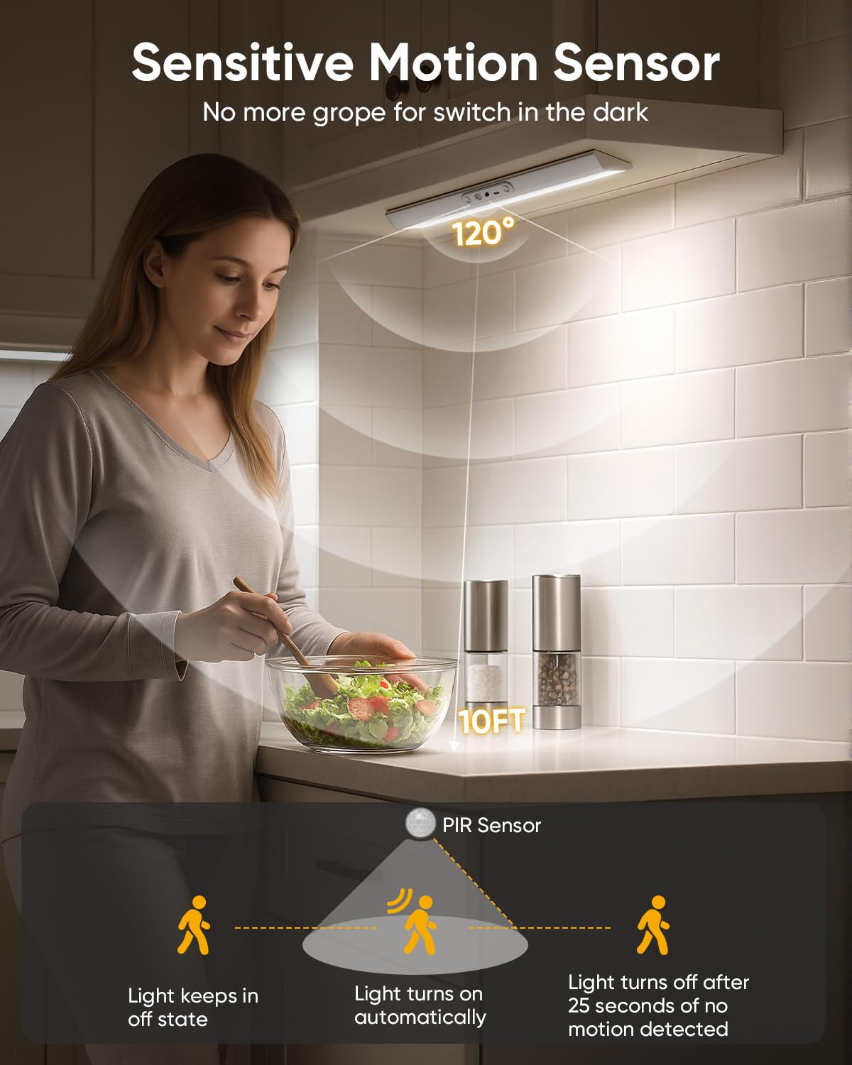 LENOMA Motion Sensor Closet Lights, Eye Protection Design with Remote, 3 Color Temps & Dimmable, Rechargeable Magnetic Cabinet Lighting for Kitchen, Wardrobe, Shelf, Pantry