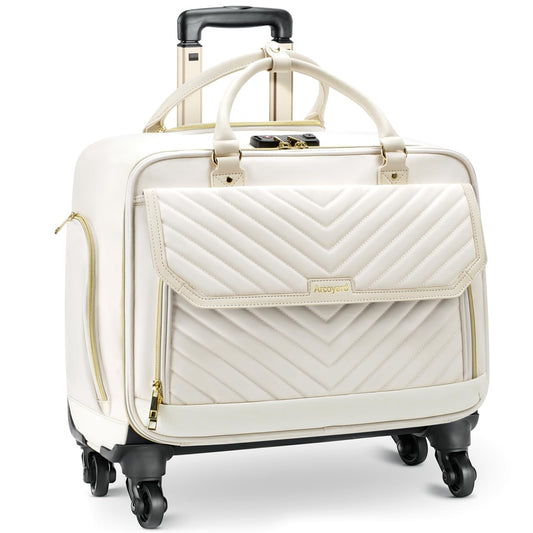 Arcoyard Rolling Briefcase for Women with 4 Spinner Wheels and Telescopic Extendable Handle, Laptop Bag with Wheels, Roller Computer Bag for Work Travel Carry On Luggage, TSA Friendly Design, Beige