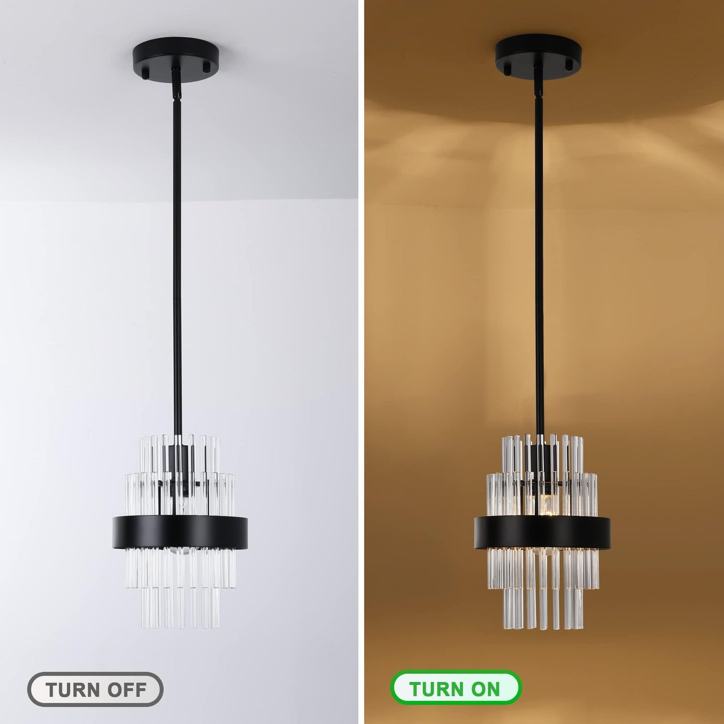 IkirourI Pendant Light Fixtures, 7inch Modern Glass Pendant Lights, Matte Black Kitchen Island Lighting, Height Adjustable Pendant Lighting (Matte Black, 1 Pack)