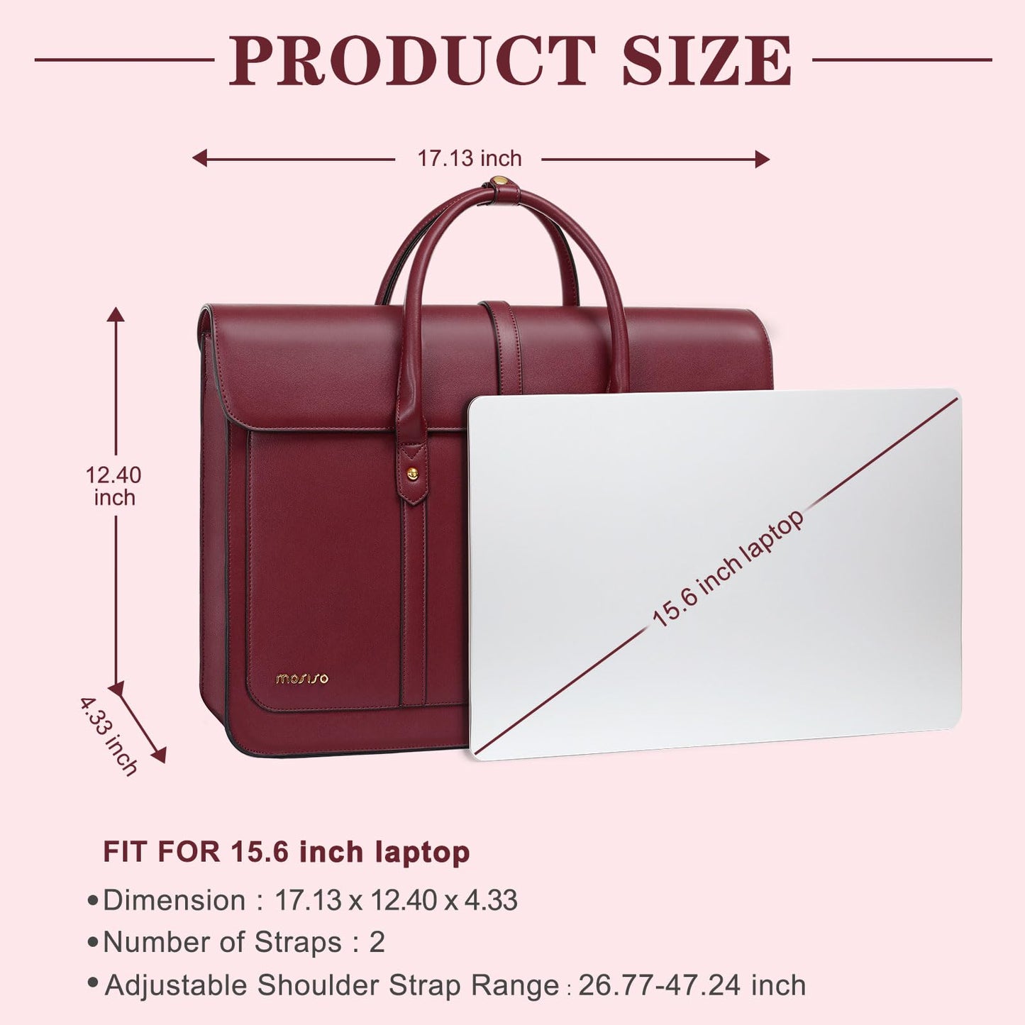 MOSISO Laptop Bag for Women, 15-15.6 inch PU Leather Laptop Shoulder Bag Convertible Backpack, 16 inch Messenger Bag Casual Handbag Work Briefcase Travel Computer Bag with Bowknot, Wine Red