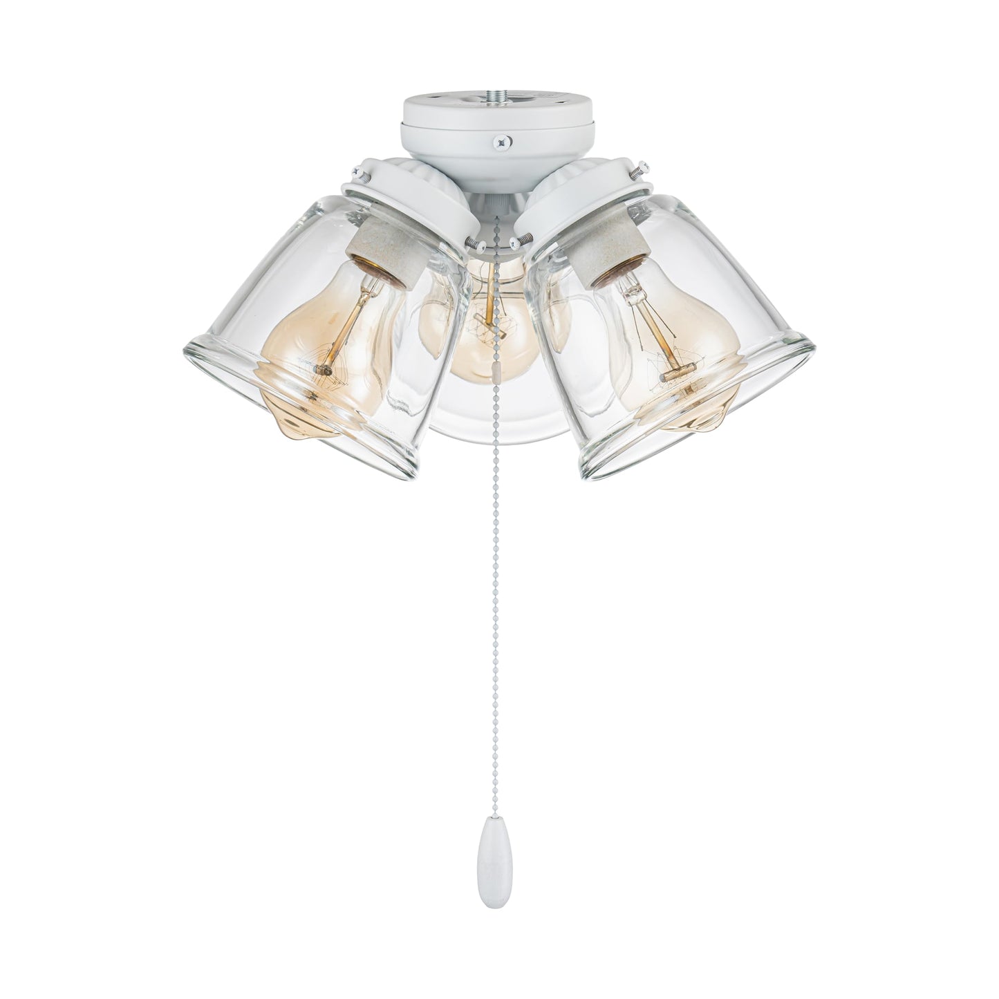Aspen Creative 22013-1, Three-Light Ceiling Fan Light Kit with Pull Chain, Matte White Finish with Clear Glass Shades, 13-1/8" Diameter x 6-3/4" Height