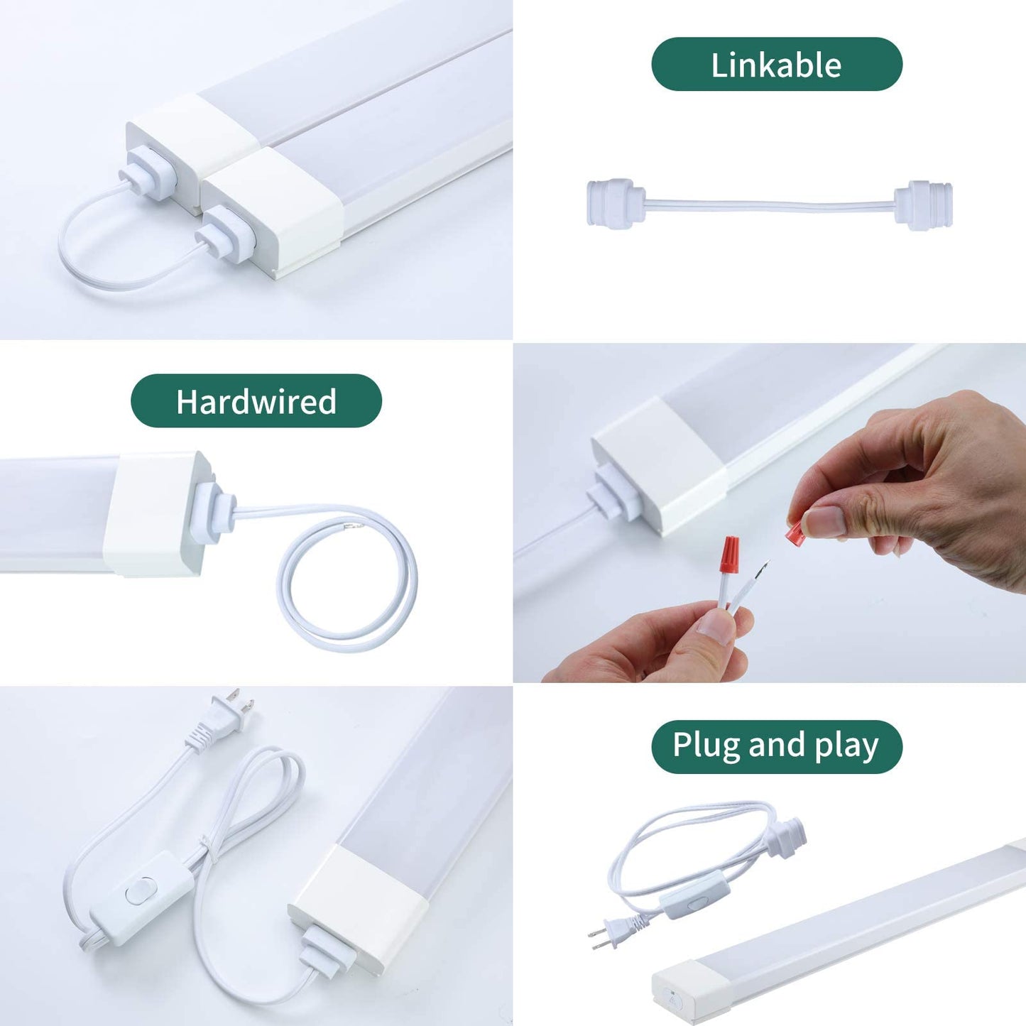 Utility LED Shop Light Fixture 4FT 5000K 36W 3600LM Linkable Waterproof Closet Under Cabinet Ceiling LED Tube Light for Garage Kitchen Bathroom Workbench Office (2 Pack)
