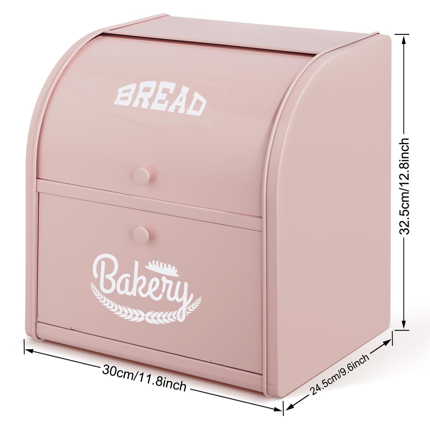 Olebes Bread Box, Metal Bread Box For Kitchen Countertop, Bread Storage Container Holds 2 Loaves Of Bread, High Capacity Breadbox, Bread Holder Suit Farmhouse Kitchen Decor For Counter (Pink)