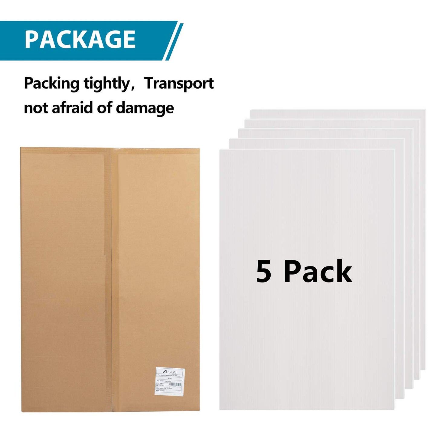 Corrugated Plastic Sheet for Indoor and Outdoor Use - 3/16 Inch Thick Poster Board, 24x36 Inches - Pack of 5 White Plastic Board Sheets - Waterproof Coroplast Sheets and Lightweight Blank Yard Signs