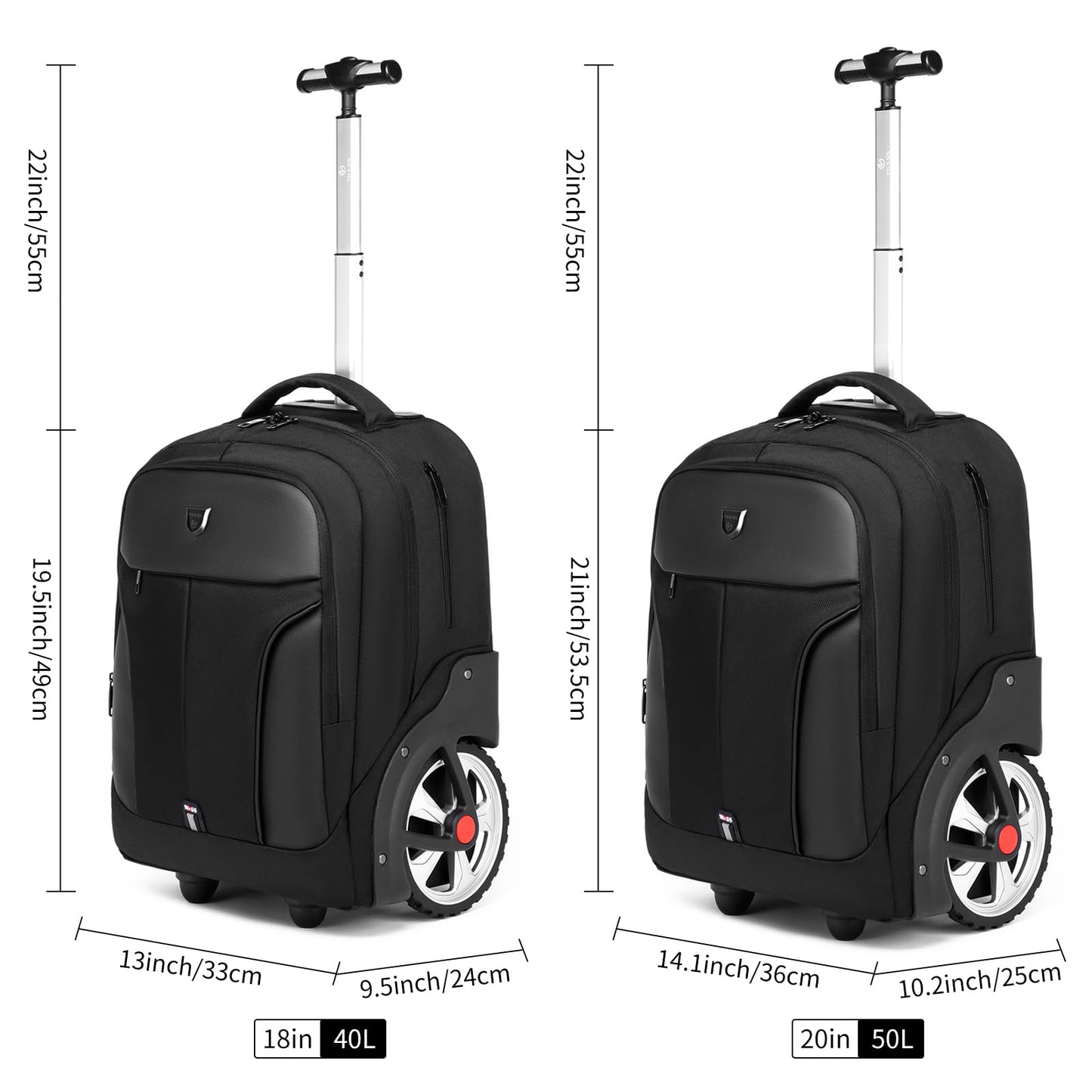 GOTECH Rolling Backpack,Waterproof Backpack with Wheels for Business and Travel Commuter, Carry on Backpack with Laptop Compartment, Fit 17 Inch Laptop, Wheeled Backpack for Adults